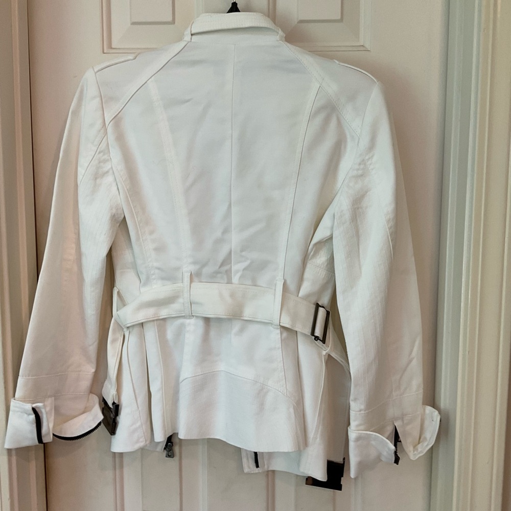 Zara White Jacket w/ Cinch Waist Belt, Zip Front, Pockets, Turn Back Cuf… - Picture 9 of 15